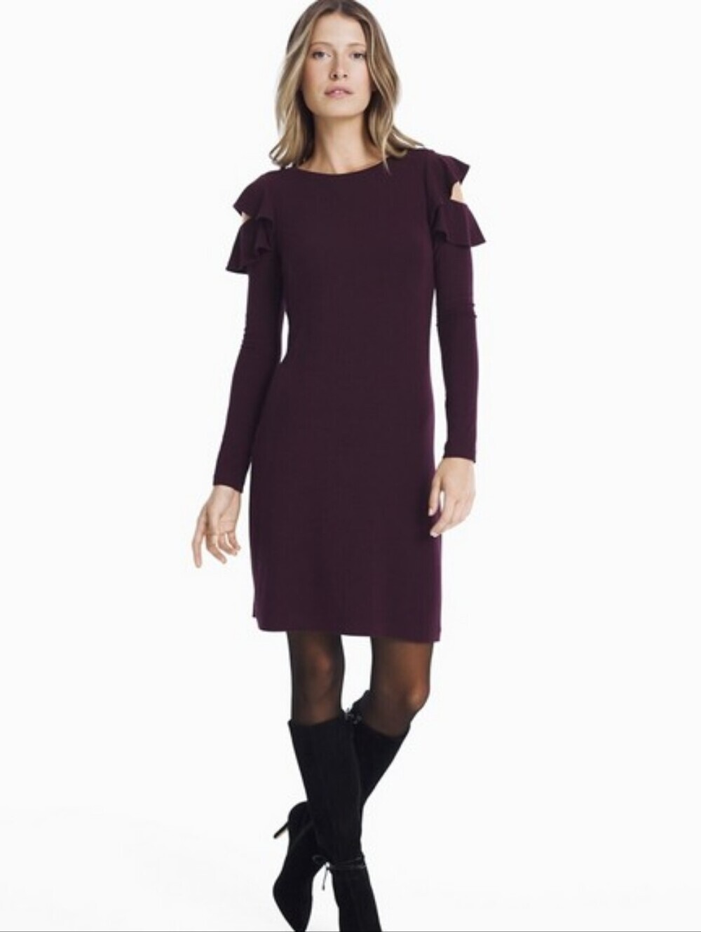White House Black Market,Burgundy Ruffle, SIZE MEDIUM